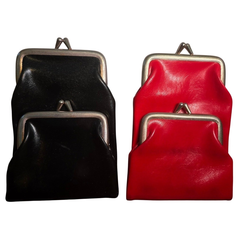 Vintage Double Kiss Lock Coin Purses cigarette case Red Black Faux Leather Retro